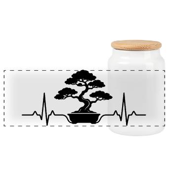 Japanese Bonsai Tree Plant Heartbeat Bonsai - Panoramic Cookie Jar with Wooden Lid - white - Front