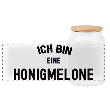 ICH BIN EINE HONIGMELONE Karneval Kostüm Melone - Panorama Keksdose mit Holzdeckel - Weiß - Vorne