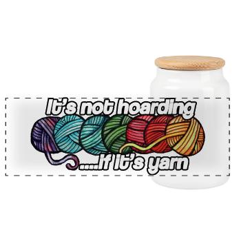 It's Not Hoarding If It's Yarn - Panoramic Cookie Jar with Wooden Lid - white - Front
