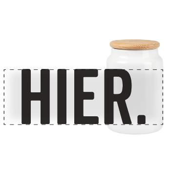 HIER Typografie – Minimalistisches Statement - Panorama Keksdose mit Holzdeckel - Weiß - Vorne