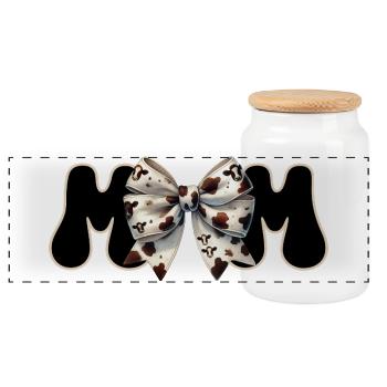 Mama Geschenk Western Schleife Country Mom Design - Panorama Keksdose mit Holzdeckel - Weiß - Vorne