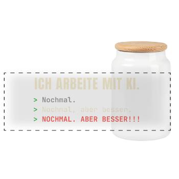 Ich arbeite mit KI – Nochmal, aber besser! - Panorama Keksdose mit Holzdeckel - Weiß - Vorne