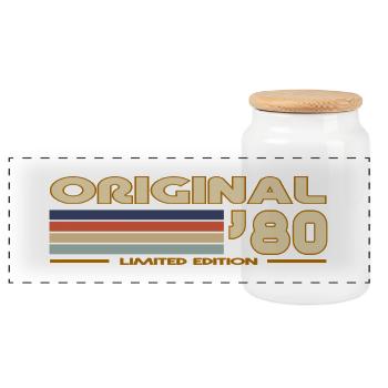 1980 - Panoramic Cookie Jar with Wooden Lid - white - Front