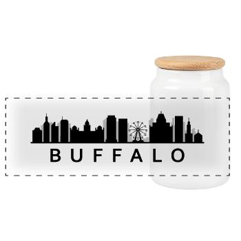 Skyline Buffalo - Boîte à biscuits avec couvercle en bois - blanc - Devant