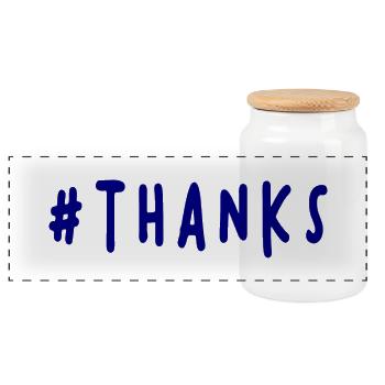 THANK YOU. THANKS. THANK YOU. ANNIVERSARY. BIRTH. - Panoramic Cookie Jar with Wooden Lid - white - Front