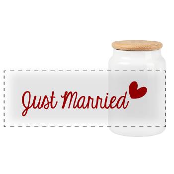 GERADE VERHEIRATET. ES LEBE DIE MARYS. JUNGGESELLINNENABSCHIED. ST. VALENTIN - Panorama Keksdose mit Holzdeckel - Weiß - Vorne