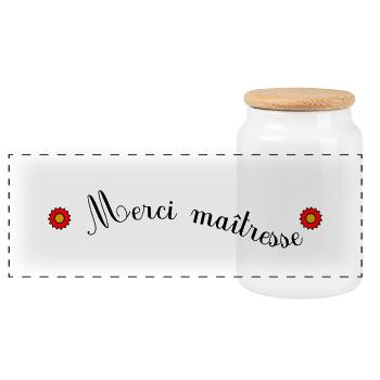 MERCI. MERCI MAÎTRESSE. CADEAU MAÎTRESSE. VACANCES - Boîte à biscuits avec couvercle en bois - blanc - Devant