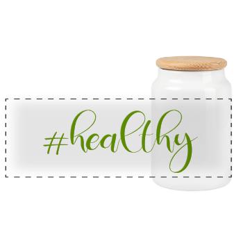 #healthy - Panoramic Cookie Jar with Wooden Lid - white - Front