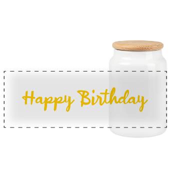 HAPPY BIRTHDAY. HAPPY BIRTHDAY. ANNIVERSARY. - Panoramic Cookie Jar with Wooden Lid - white - Front
