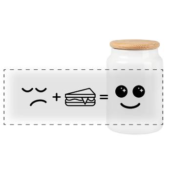 triste manger du gâteau devenir heureux - Boîte à biscuits avec couvercle en bois - blanc - Devant