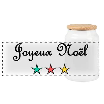 NOËL. JOYEUX NOËL. MERRY CHRISTMAS. PÈRE NOËL - Boîte à biscuits avec couvercle en bois - blanc - Devant
