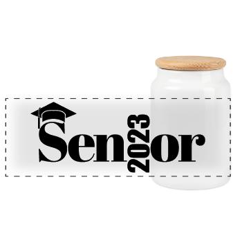 Senior 2023 - Stolzes Graduate Cool Graduation Geschenk - Panorama Keksdose mit Holzdeckel - Weiß - Vorne