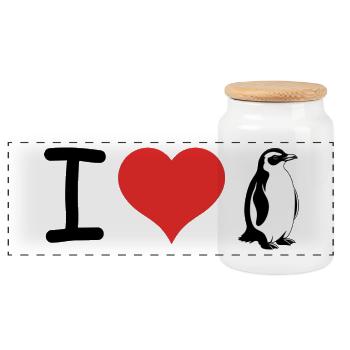 I love Penguins - Pet Design - Panoramic Cookie Jar with Wooden Lid - white - Front
