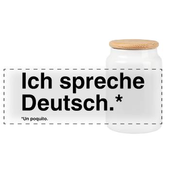 Ich spreche Deutsch - Lustiges Bilinguales Design - Panorama Keksdose mit Holzdeckel - Weiß - Vorne