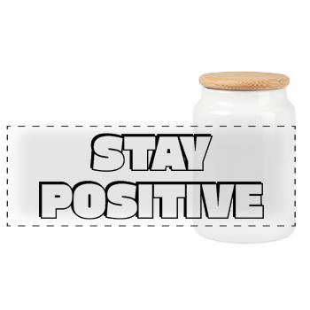 Restez positifs Typographie en gras - Boîte à biscuits avec couvercle en bois - blanc - Devant
