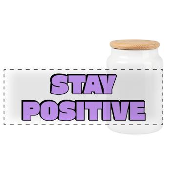 Stay Positive Bold Retro Text - Panoramic Cookie Jar with Wooden Lid - white - Front