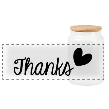 THANK YOU. THANKS. THANK YOU. ANNIVERSARY. BIRTH. - Panoramic Cookie Jar with Wooden Lid - white - Front