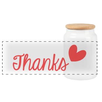 THANK YOU. THANKS. THANK YOU. ANNIVERSARY. BIRTH. - Panoramic Cookie Jar with Wooden Lid - white - Front