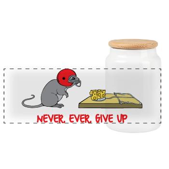 Never ever give up - Panoramic Cookie Jar with Wooden Lid - white - Front