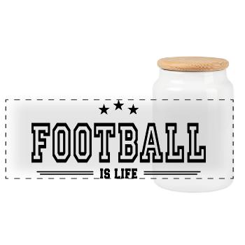 football is life - Panoramic Cookie Jar with Wooden Lid - white - Front
