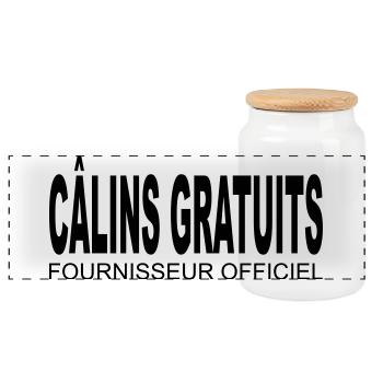 Câlins gratuits - Fournisseur Officiel - Boîte à biscuits avec couvercle en bois - blanc - Devant
