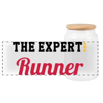 Running / Jogging / Run / Trail / Sport - Panoramic Cookie Jar with Wooden Lid - white - Front