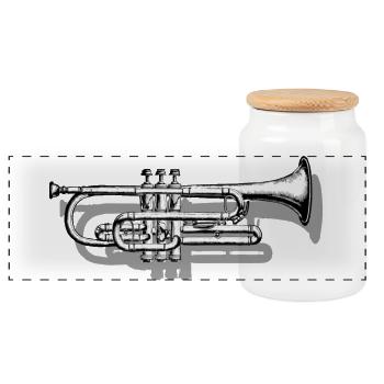 Trumpet with Shadow - Panoramic Cookie Jar with Wooden Lid - white - Front