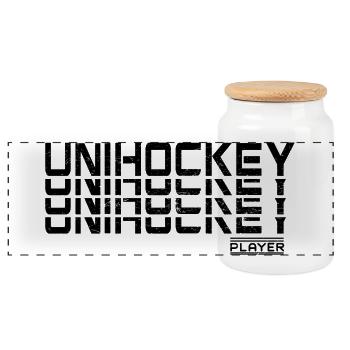 Floorball floorball sport player goal - Panoramic Cookie Jar with Wooden Lid - white - Front