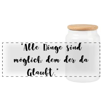 Alle Dinge sind möglich dem der da glaubt Geschenk - Panorama Keksdose mit Holzdeckel - Weiß - Vorne