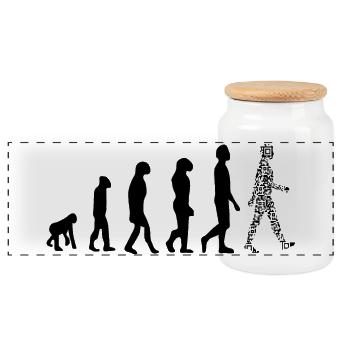Evolution QR Code - Humor Gesundheits-Pass - Panorama Keksdose mit Holzdeckel - Weiß - Vorne