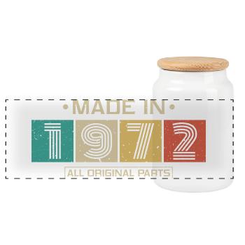Slogan rétro 1972 Toutes pièces originales - Boîte à biscuits avec couvercle en bois - blanc - Devant