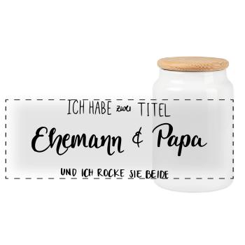 Ehemann & Papa - Panorama Keksdose mit Holzdeckel - Weiß - Vorne