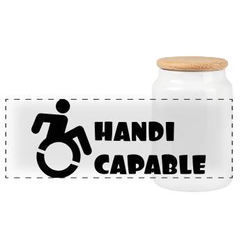 Wheelchair competent, disabled humor # - Panoramic Cookie Jar with Wooden Lid - white - Front