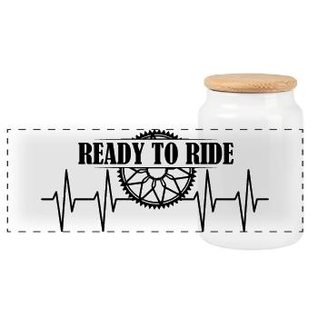 ready to ride bike icon heartbeat icon logo - Panoramic Cookie Jar with Wooden Lid - white - Front