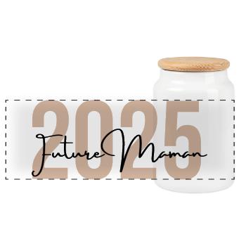 Werdende Mama 2025 - Panorama Keksdose mit Holzdeckel - Weiß - Vorne