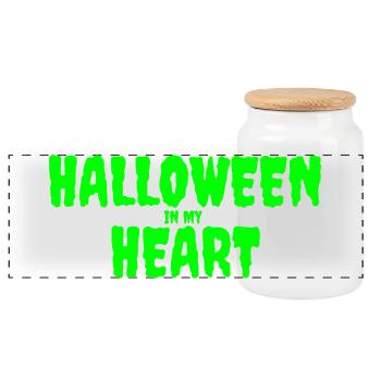 Halloween in My Heart Typography Design - Panoramic Cookie Jar with Wooden Lid - white - Front