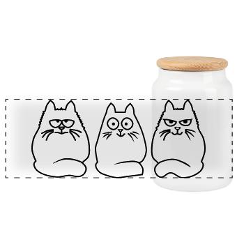 3 cats - Panoramic Cookie Jar with Wooden Lid - white - Front
