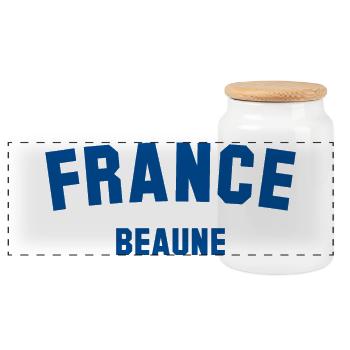 BEAUNE France - Panoramic Cookie Jar with Wooden Lid - white - Front