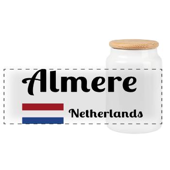 Almere Niederlande - Stilvolle Drucke - Panorama Keksdose mit Holzdeckel - Weiß - Vorne