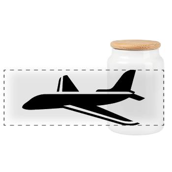 Airplane Drawing - Panoramic Cookie Jar with Wooden Lid - white - Front