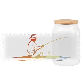 Angler Drawing Vintage Look - Panoramic Cookie Jar with Wooden Lid - white - Front
