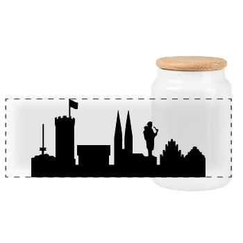 Bielefeld Skyline - Panorama Keksdose mit Holzdeckel - Weiß - Vorne