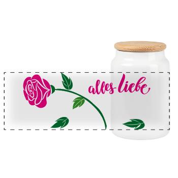 all the best with a rose - Panoramic Cookie Jar with Wooden Lid - white - Front
