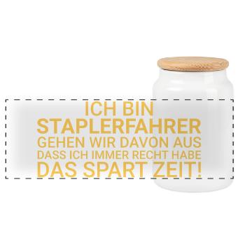 Staplerfahrer Zeit Sparen Gabelstaplerfahrer - Panorama Keksdose mit Holzdeckel - Weiß - Vorne