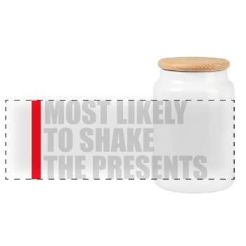 Most Likely to Shake the Presents Weihnachten Spaß - Panorama Keksdose mit Holzdeckel - Weiß - Vorne