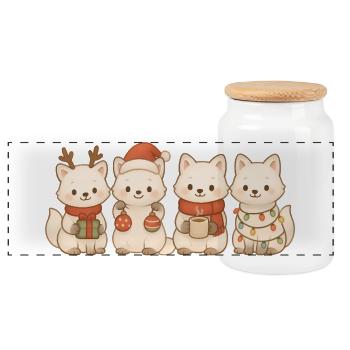 Polarfüchse Kinder Jungen Mädchen Weihnachtsfüchse - Panorama Keksdose mit Holzdeckel - Weiß - Vorne
