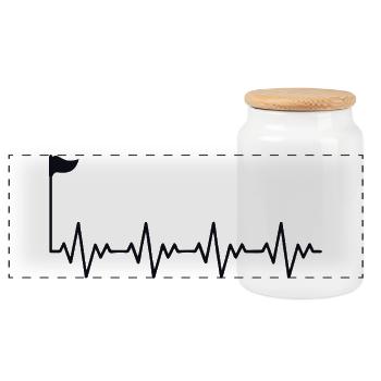 Golf Golfer Golf Hole with Flag ECG Heartbeat - Panoramic Cookie Jar with Wooden Lid - white - Front