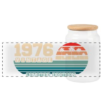 49e anniversaire 1976 Vintage 1976 Coucher de soleil rétro - Boîte à biscuits avec couvercle en bois - blanc - Devant