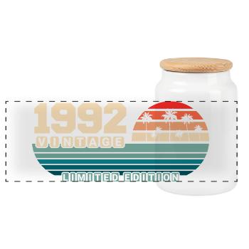 33rd Birthday 1992 Vintage 1992 Retro Sunset - Panoramic Cookie Jar with Wooden Lid - white - Front
