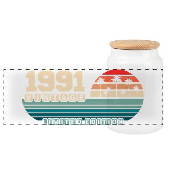 34th Birthday 1991 Vintage 1991 Retro Sunset - Panoramic Cookie Jar with Wooden Lid - white - Front